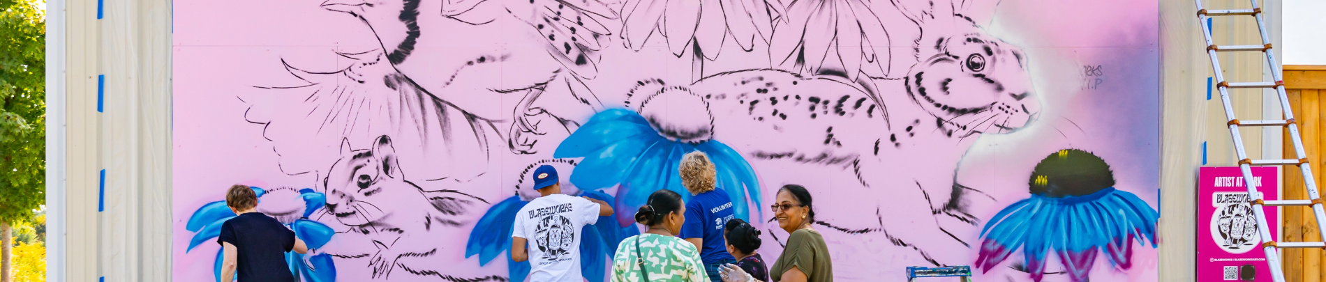 A mural being worked on