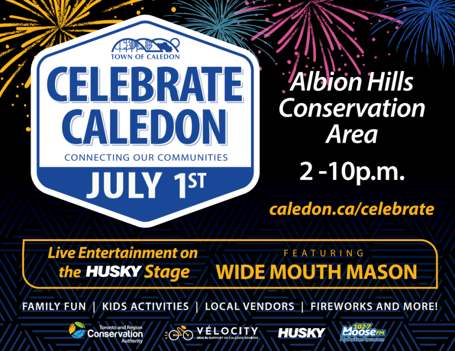Celebrate Caledon poster with fireworks in the background
