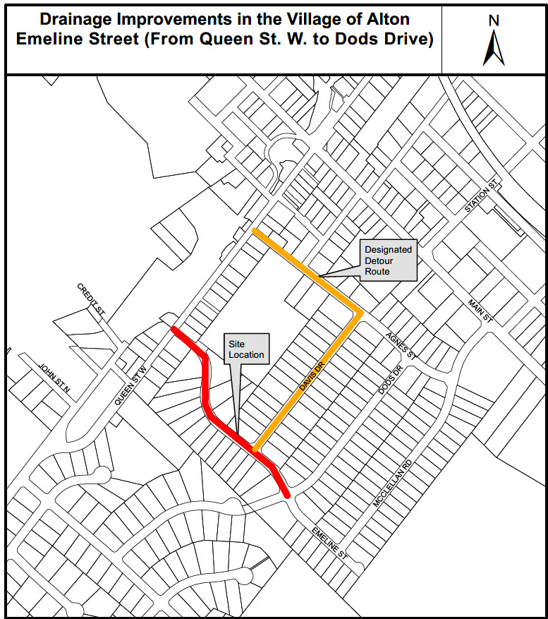 Map of drainage repairs in Alton Village