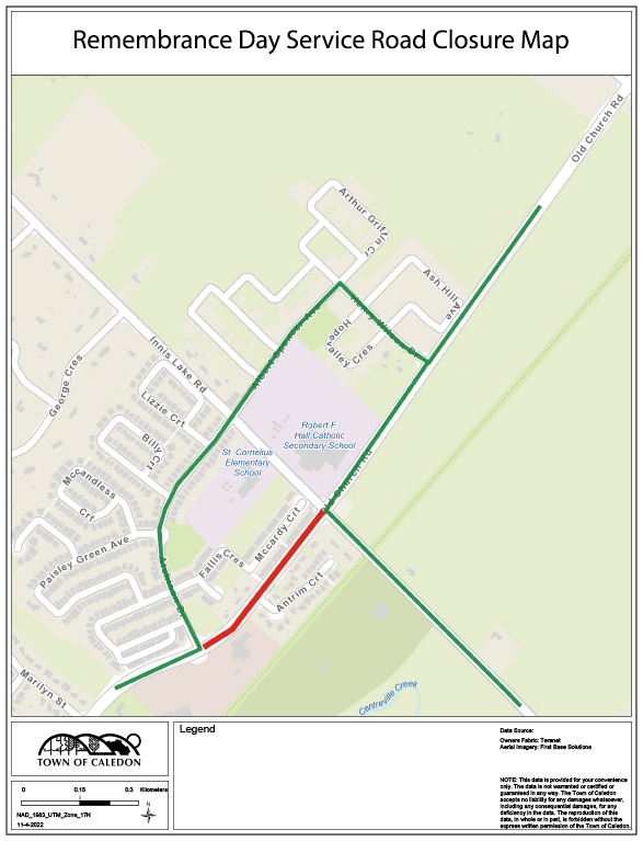 Remembrance Day Service Road Closure Map