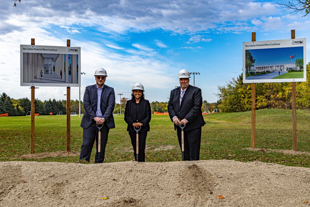 photo of provincial courthouse groundbreaking, with CAO, Mayor and Chief Legal Officer
