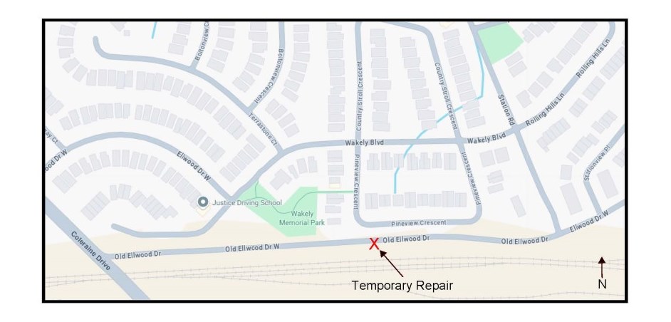 aerial photo of location of temporary repair work