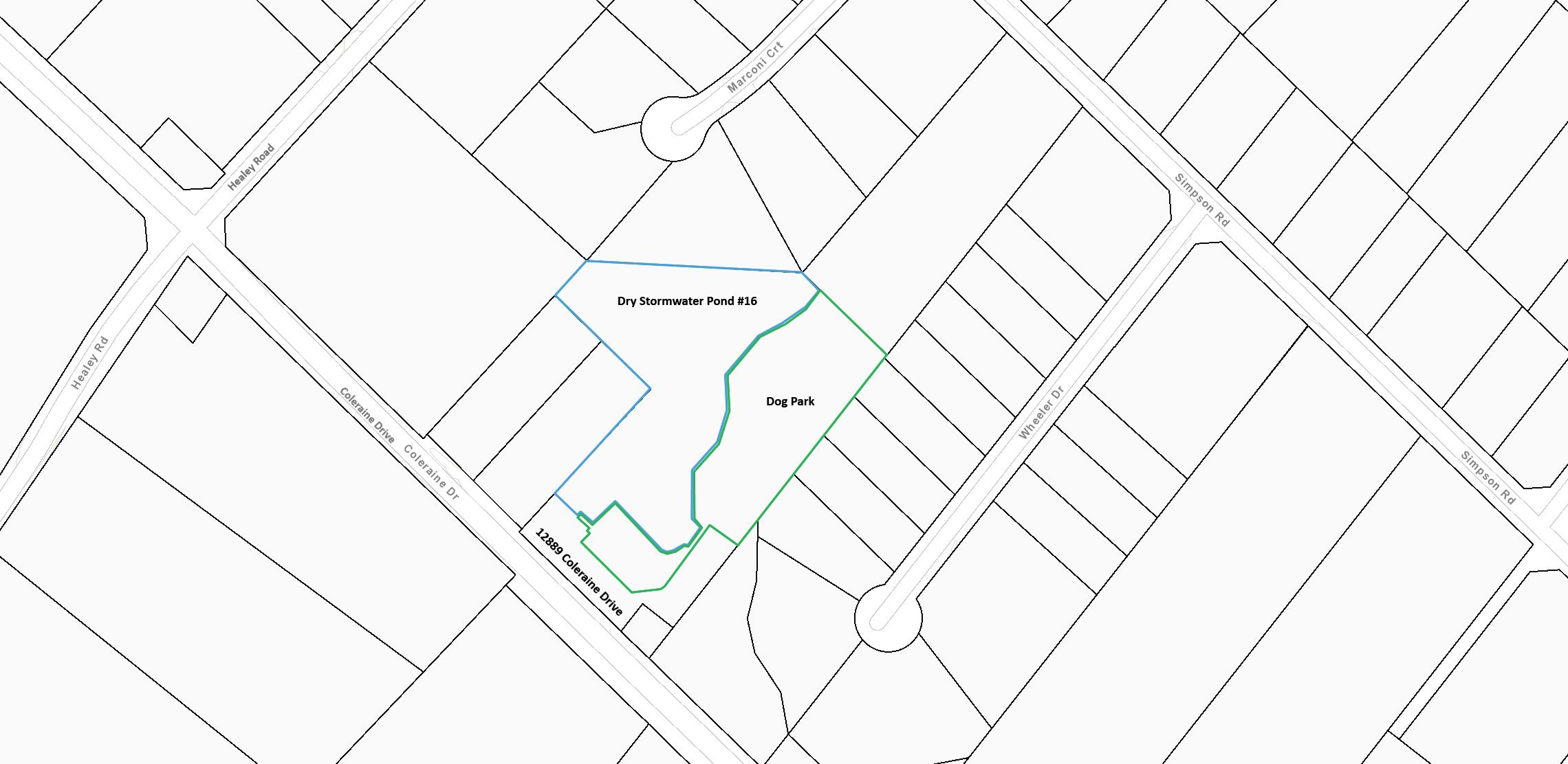 Map of the project location, includes location address 12889 Coleraine Drive